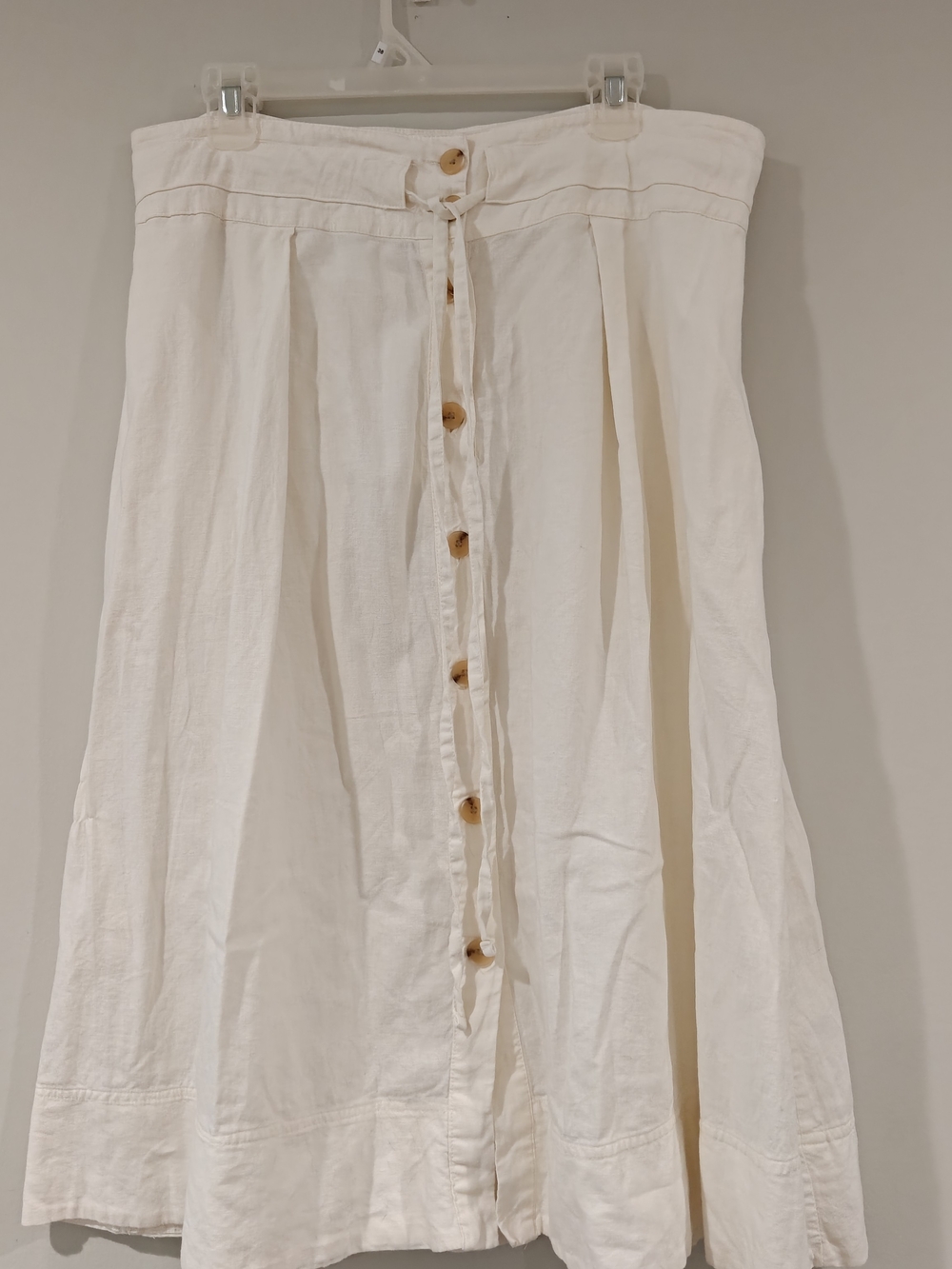 a new day Cream Button-Front A-Line Midi Skirt Linen